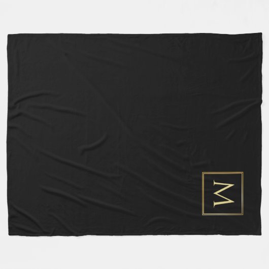 Gepersonaliseerd zwart & goudbruin monogram fleece deken (Voorkant (Horizontaal))