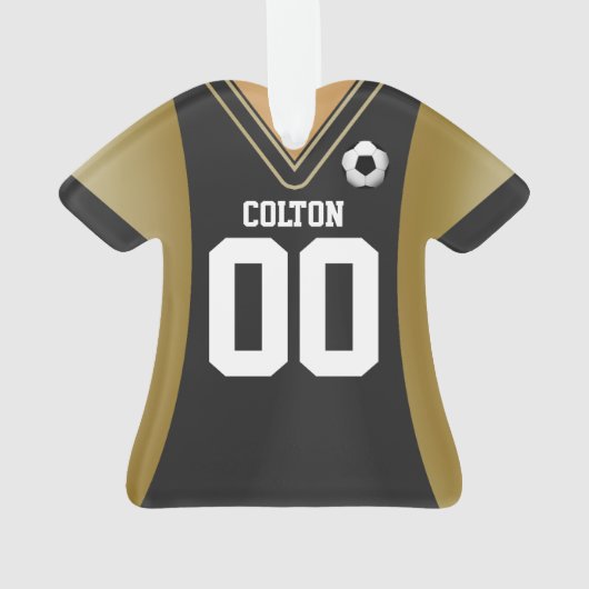 Gepersonaliseerd zwart/goudzoeker Jersey Ornament (achterkant)