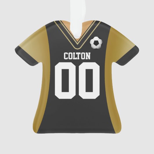 Gepersonaliseerd zwart/goudzoeker Jersey Ornament (voorkant)