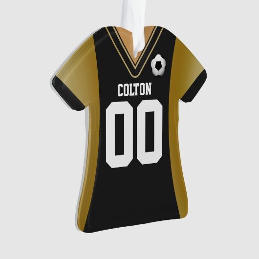 Gepersonaliseerd zwart/goudzoeker Jersey Ornament (voorkant)
