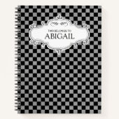 Gepersonaliseerd zwart & grijs gecheckt zakboek notitieboek (Voorkant)