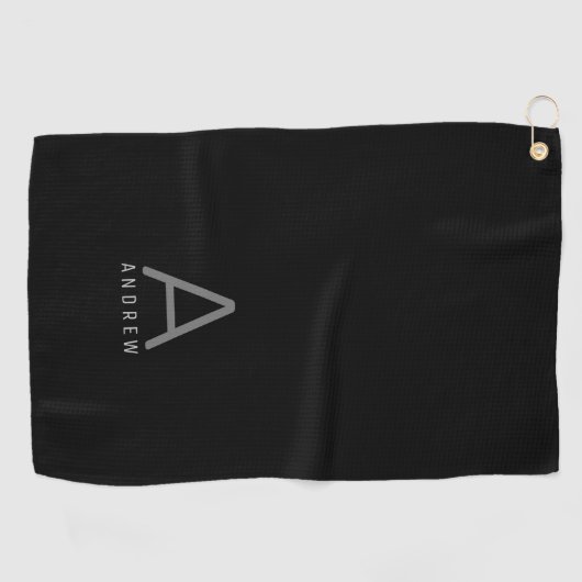 Gepersonaliseerd zwart grijs modern monogram golfhanddoek (Horizontaal)
