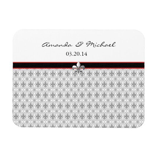 Gepersonaliseerd zwart grijs rood fleur de lis pat magneet (Horizontaal)