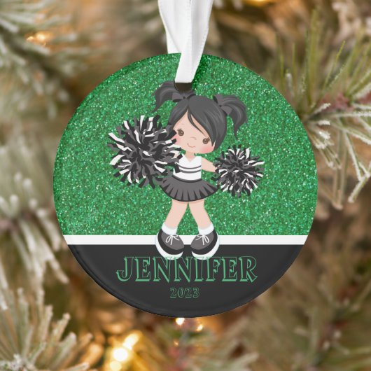 Gepersonaliseerd Zwart & Groen Cheerleading Orname Ornament (Boom)
