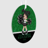 Gepersonaliseerd Zwart & Groen Cheerleading Orname Ornament (voorkant)