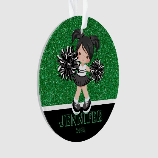 Gepersonaliseerd Zwart & Groen Cheerleading Orname Ornament (voorkant)