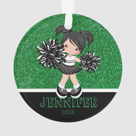 Gepersonaliseerd Zwart & Groen Cheerleading Orname Ornament (achterkant)