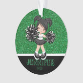 Gepersonaliseerd Zwart & Groen Cheerleading Orname Ornament (voorkant)