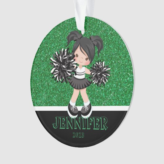Gepersonaliseerd Zwart & Groen Cheerleading Orname Ornament (voorkant)