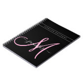 Gepersonaliseerd zwart handschrift zwart roze mono notitieboek (Linkerzijde)