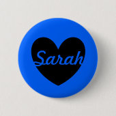 Gepersonaliseerd zwart hart op blauw ronde button 5,7 cm (Voorkant)