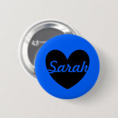 Gepersonaliseerd zwart hart op blauw ronde button 5,7 cm (Voorkant /achterkant)
