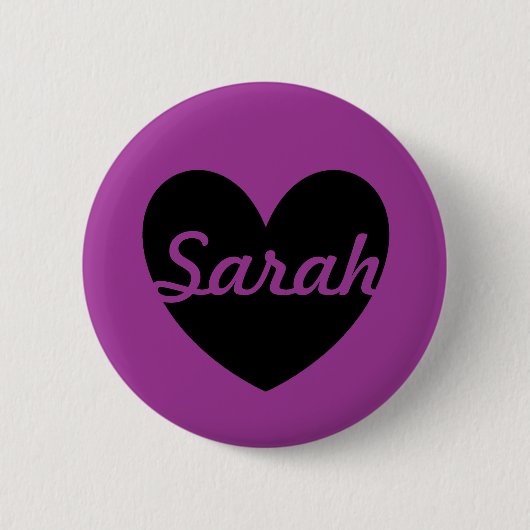 Gepersonaliseerd zwart hart op paars ronde button 5,7 cm (Voorkant)