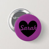 Gepersonaliseerd zwart hart op paars ronde button 5,7 cm (Voorkant /achterkant)