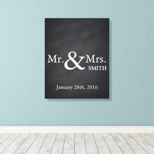 Gepersonaliseerd zwart krijtbord bruiloft gastenbo canvas afdruk (Insitu (Houten vloer))