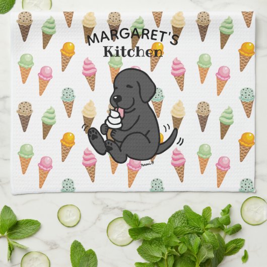 Gepersonaliseerd zwart lab tegen ijs theedoek (Gevouwen)