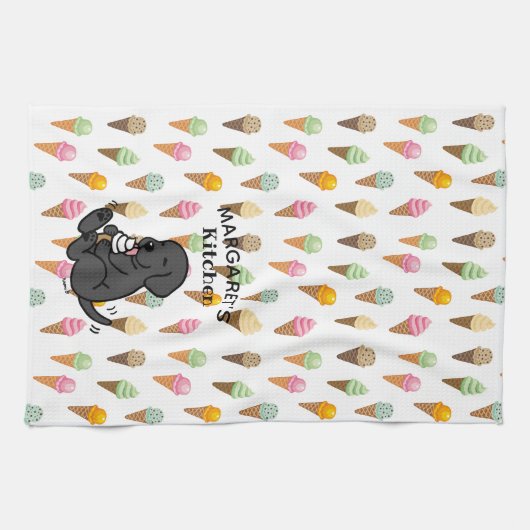 Gepersonaliseerd zwart lab tegen ijs theedoek (Horizontaal)