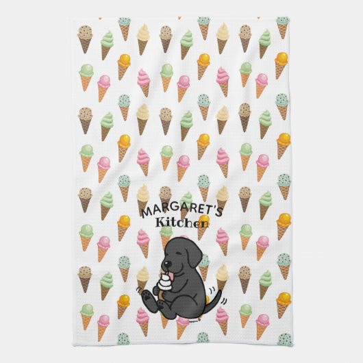 Gepersonaliseerd zwart lab tegen ijs theedoek (Verticaal)