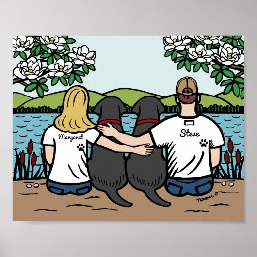 Gepersonaliseerd zwart labrador Family Blonde Long Poster (Voorkant)