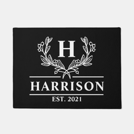 Gepersonaliseerd zwart laurier monogram deurmat (Voorkant)
