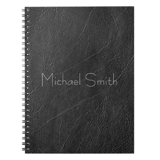 Gepersonaliseerd zwart leder notitieboek (Voorkant)