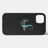 Gepersonaliseerd zwart lederen-effect Monogrammen Case-Mate iPhone Case (Achterkant (horizontaal))