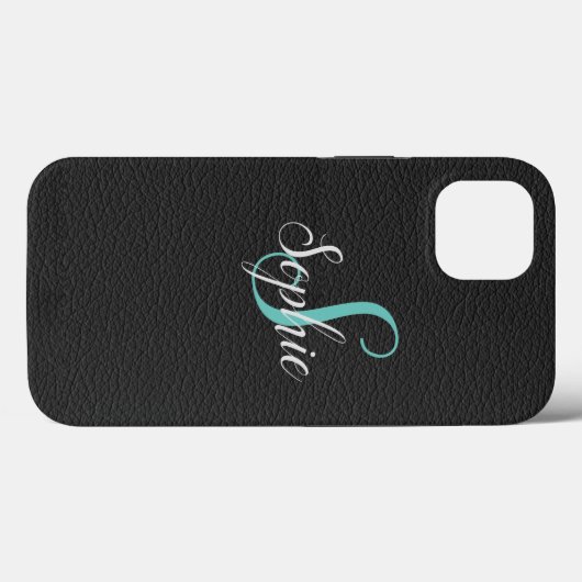 Gepersonaliseerd zwart lederen-effect Monogrammen Case-Mate iPhone Case (Achterkant (horizontaal))