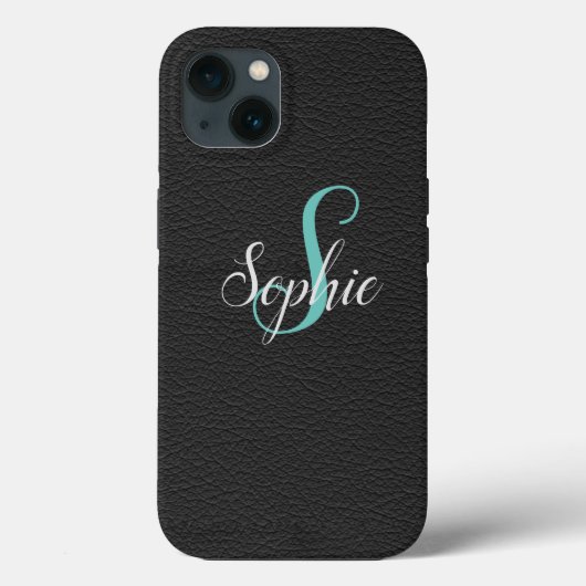 Gepersonaliseerd zwart lederen-effect Monogrammen Case-Mate iPhone Case (Achterkant)