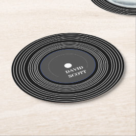 Gepersonaliseerd zwart Lp vinyl Ronde Kartonnen Onderzetter