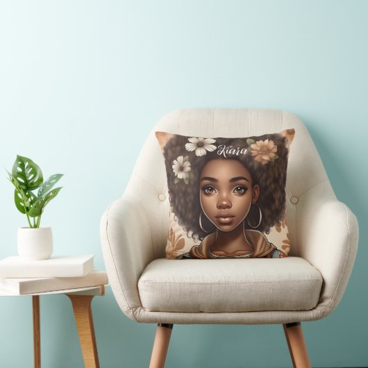 Gepersonaliseerd zwart meisje kussen (Stoel)