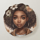 Gepersonaliseerd zwart meisje rond kussen (Achterkant)