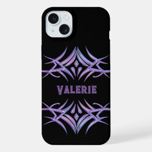 Gepersonaliseerd zwart met 3D Paarse Tribal Design iPhone 15 Plus Case