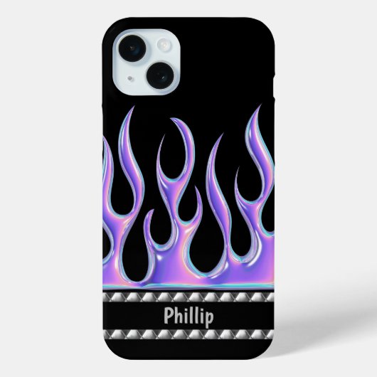Gepersonaliseerd zwart met 3D Paarse vlammen & chr Case-Mate iPhone Case (Achterkant)