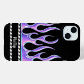Gepersonaliseerd zwart met 3D Paarse vlammen & chr Case-Mate iPhone Case (Achterkant (horizontaal))