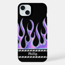 Gepersonaliseerd zwart met 3D Paarse vlammen & chr