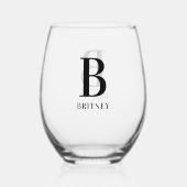 Gepersonaliseerd zwart met monogram wijnglas zonder voet (Voorkant)