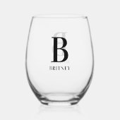 Gepersonaliseerd zwart met monogram wijnglas zonder voet (Achterkant)