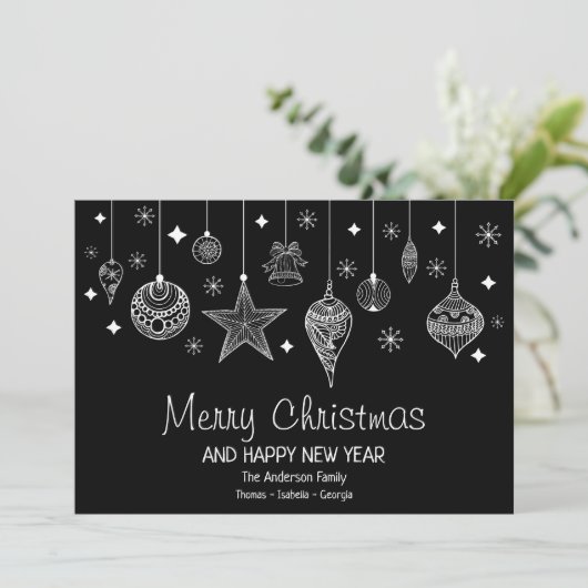 Gepersonaliseerd zwart met witte kerst Baubles (Staand voorkant)