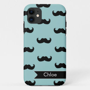 Gepersonaliseerd zwart model op blauw Case-Mate iPhone case
