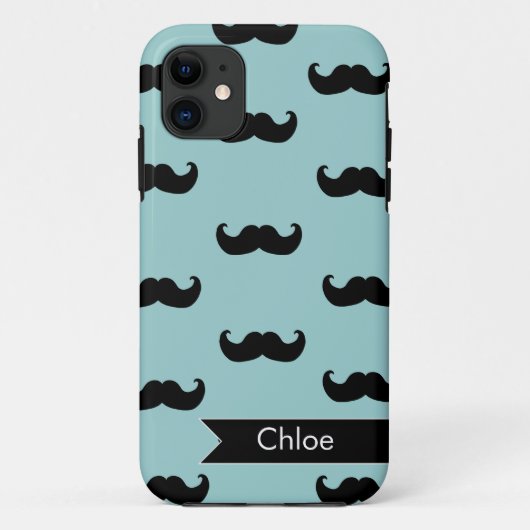 Gepersonaliseerd zwart model op blauw Case-Mate iPhone case (Achterkant)
