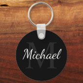 Gepersonaliseerd zwart monogram en naam sleutelhanger (Voorkant)