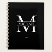 Gepersonaliseerd zwart Monogram Initiaal Minimalis Planner (Voorkant)