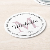 Gepersonaliseerd zwart monogram roze ronde kartonnen onderzetter (Gebogen)