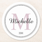 Gepersonaliseerd zwart monogram roze ronde kartonnen onderzetter (Voorkant)