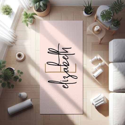 Gepersonaliseerd zwart monogram roze yogamat