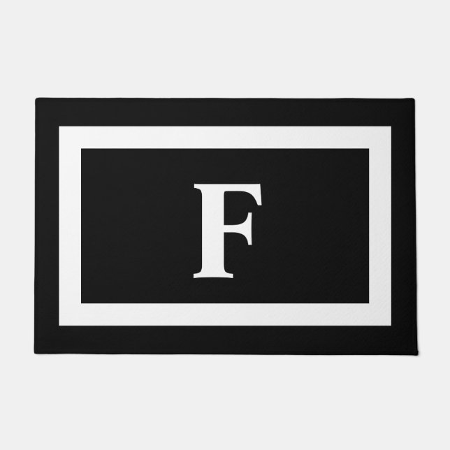 Gepersonaliseerd zwart monogram wit deurmat (Voorkant)