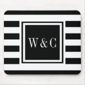 Gepersonaliseerd zwart monogram witte streep muismat (Voorkant)
