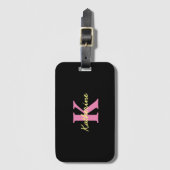 Gepersonaliseerd zwart monogrammed Modern Bagagelabel (Voorkant (verticaal))