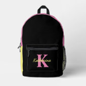 Gepersonaliseerd zwart monogrammed Modern Bedrukte Rugzak (Voorkant)