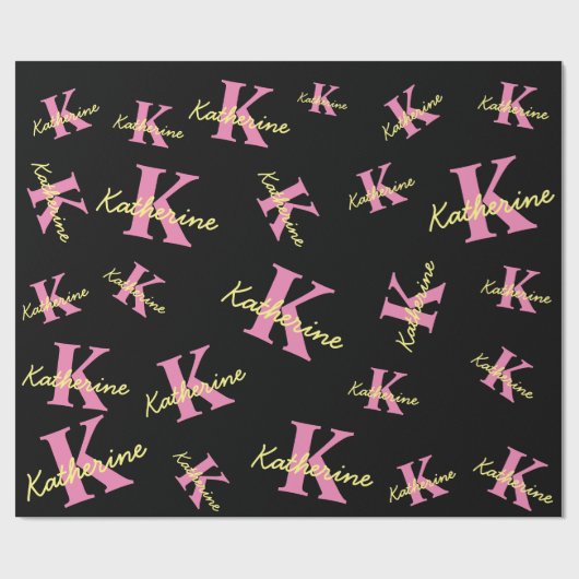 Gepersonaliseerd zwart monogrammed Modern Cadeaupapier (Vlak)